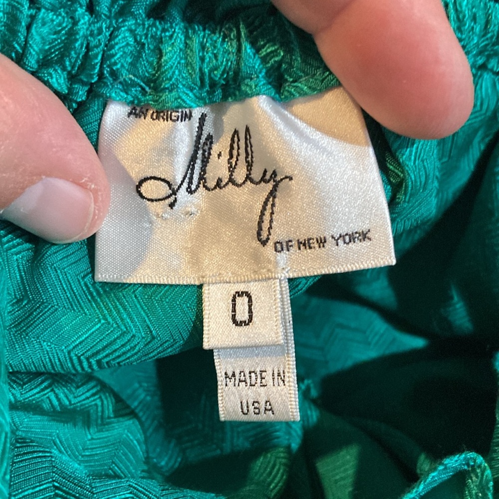 Anthropology Milly of NY Silk Emerald Green Chevron Ruffle Hem Skirt sz 0 - Picture 6 of 7